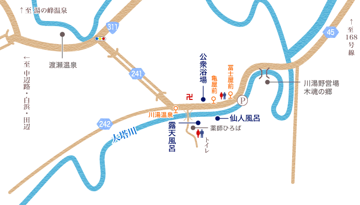 川湯温泉街の略図
